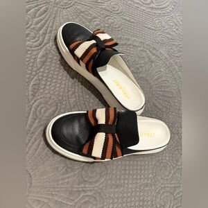Italeau Black and Brown Bow Mules